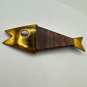Hogan Bolas vintage copper wire brass gold tone modernist fish figural brooch